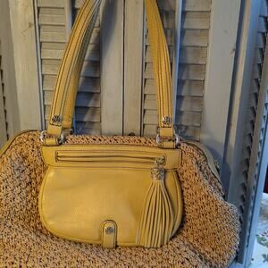 Brighton leather and raffia vintage handbag with tassel